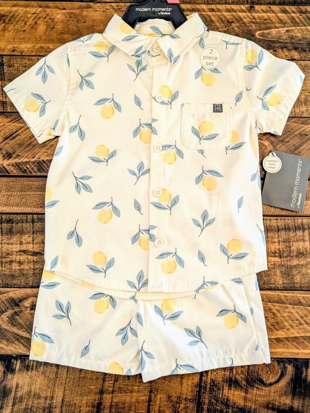 Modern Moments by Gerber Toddler Boy Lemon Woven Shirt & Short Set 18 Months New